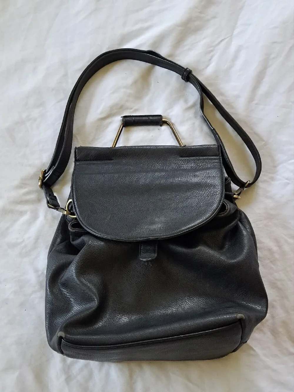 Antik Kraft Black Vegan Leather Convertible Backpack Purse with Gold-Tone Handle